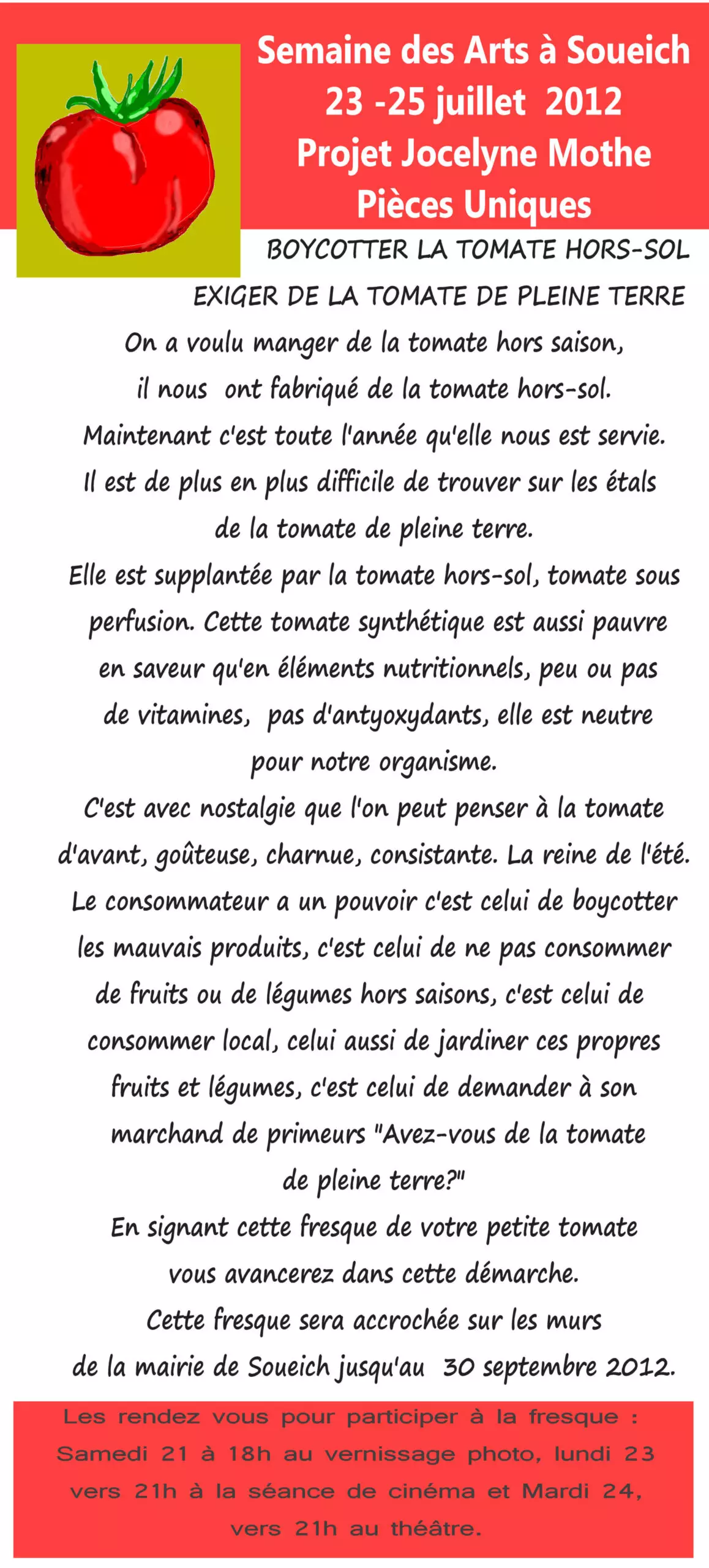 Semaine des arts à Soueich | Tomate hors-sol atelier passant